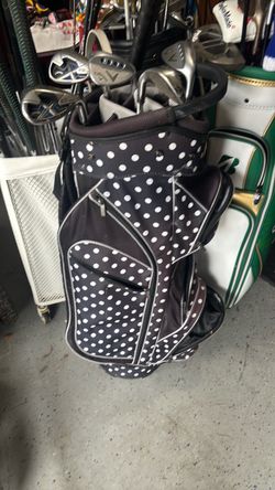 Taboo Black White Polka Dot Golf Cart Bag with Clubs