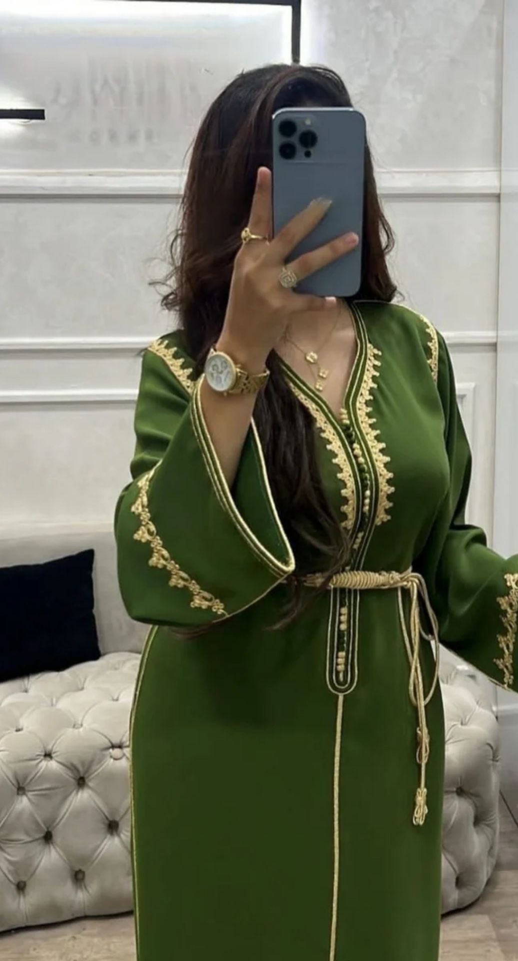 Moroccan Caftan Whith Gold Embroidery And Matching Belt