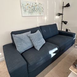 Sofa IKEA Kivik Tallmyra Blue + 2 Cushions + Grey Throw