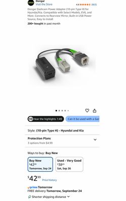 Dongar Dashcam Power Adapter