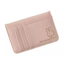 New Miffy Rabbit Beige Pink Leahter Wallet ID Coin 4 Card Slots Snap Case Purse
