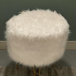 LARGE (20"H x 18"Diameter), ROUND, WHITE FAUX-FUR Covered, FULLY-ASSEMBLED OTTOMAN - posted price is firm.