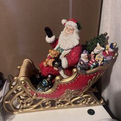 Santa Sleigh Holiday Decoration - Red and Gold