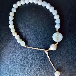 Beautiful Natural Jade And Pearl Bracelet 