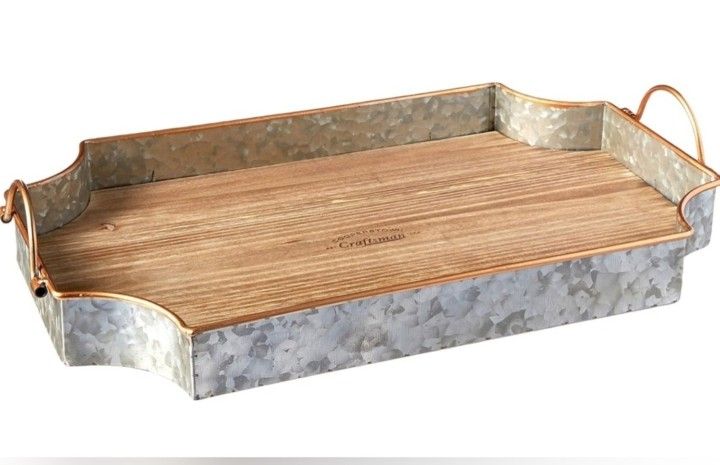 Circleware Cooperstown Wooden Craftsman Rectangle Serving Tray with Handles