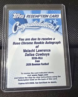 Topps 2026 Bowman Football Malachi Lawrence Base Chrome Rookie Auto Redemption