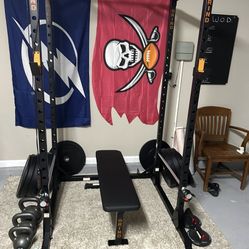 Full squat rack, Olympic Bar, 315lbs Of Weight 