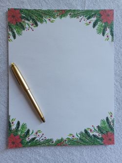 20 Sheets Of Holiday Writing Paper With Gold Pen 