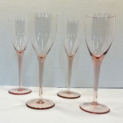 Blush Pink Champagne Drinking Glasses Set Of 4 Approximately 8”