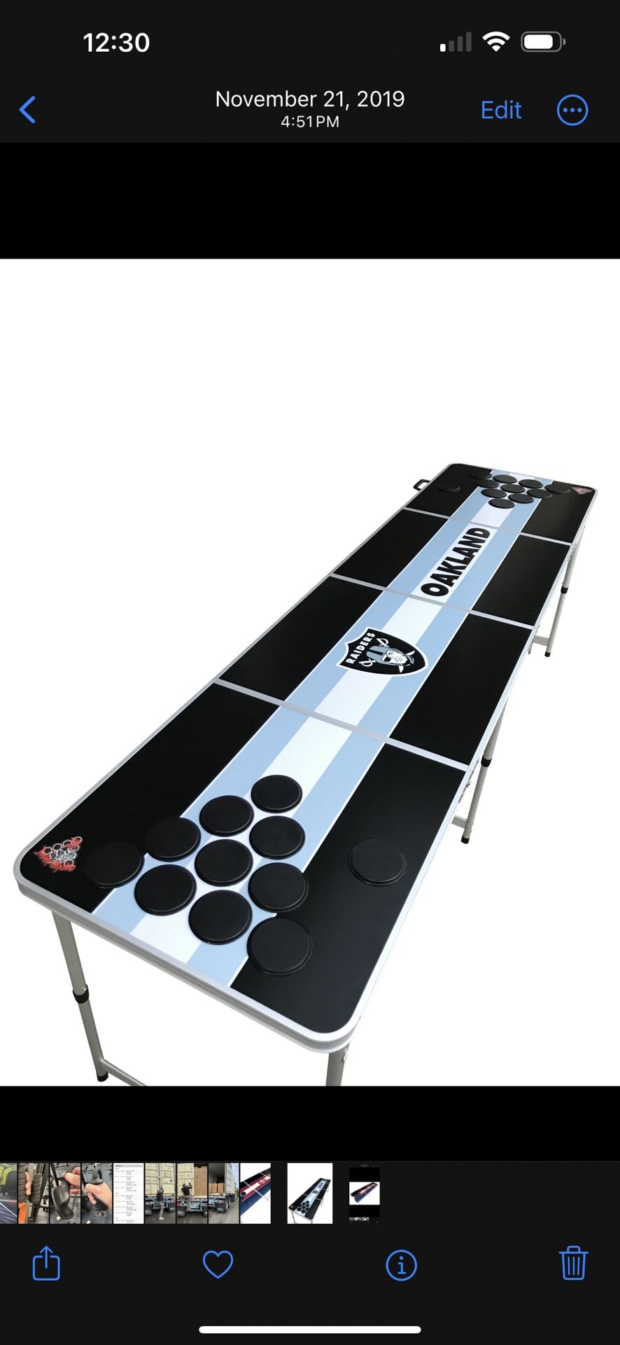 Don’t ask about availability. Yes it available. Oakland Raiders beer pong table. Price is firm. Item is new in box