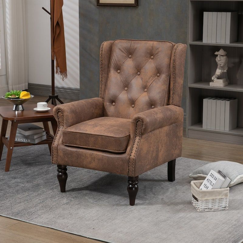 New Roomfitters Wood Frame Accent Armchair, Modern Lounge Chair with Cushioned Seat for Living Room or Bedroom - Brown