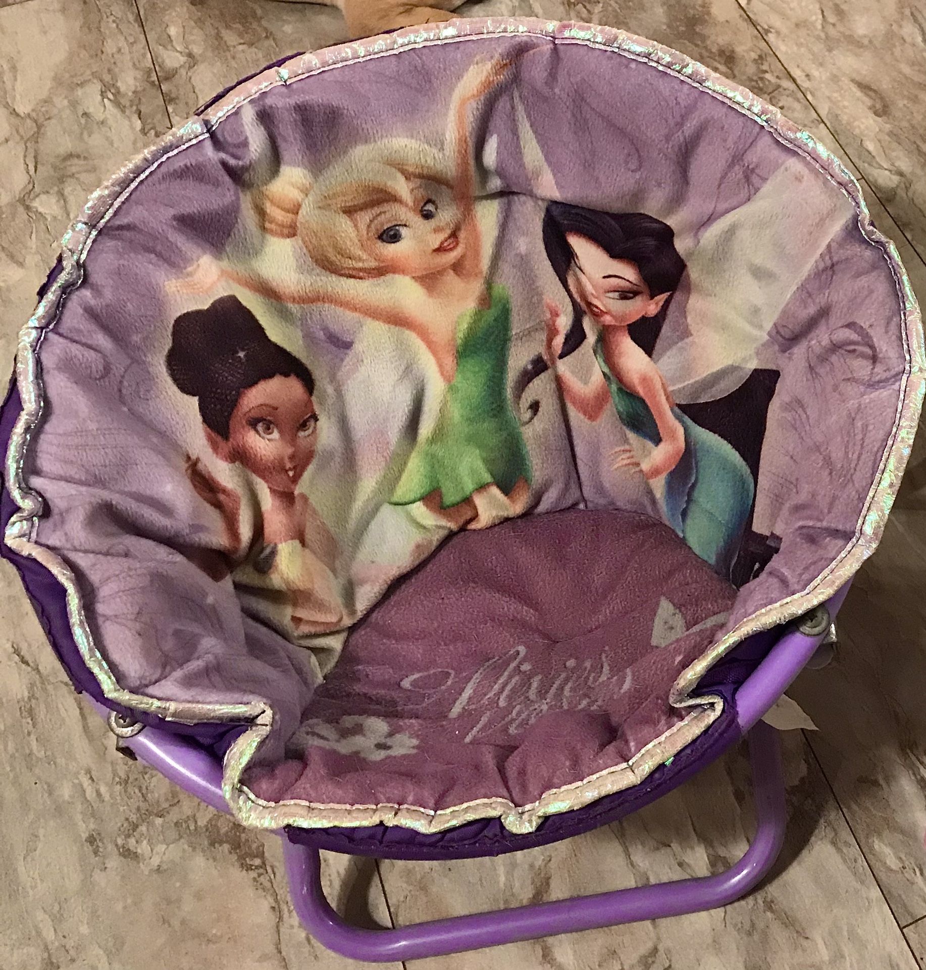 Kid’s Purple Disney Tinker Bell Pixies Folding Papasan Chair Ages 3- 5