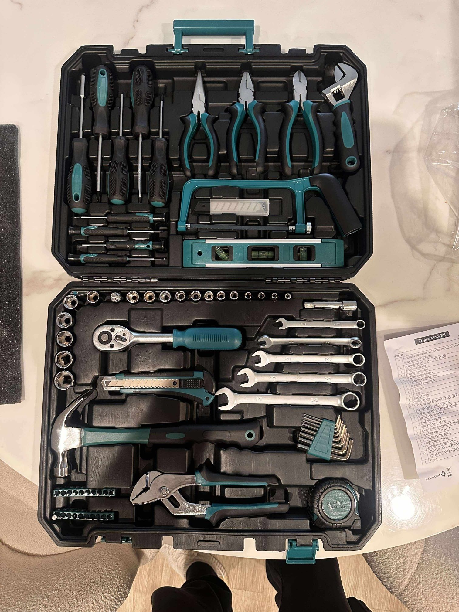79-Piece Tool Set - Complete with Tool Box, Ratchet Handle, Bits Driver, Adjustable Wrench, S-11