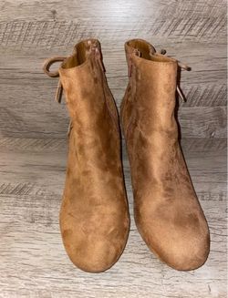 Tan Suede Ankle Boots with Side Zip Size 9