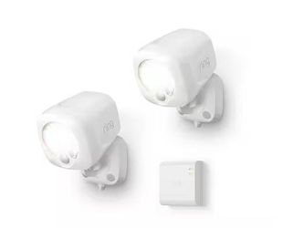 Ring White Smart Lighting Motion Activated Outdoor Integrated LED Spot Light Battery 2-Pack with Smart Lighting Bridge White