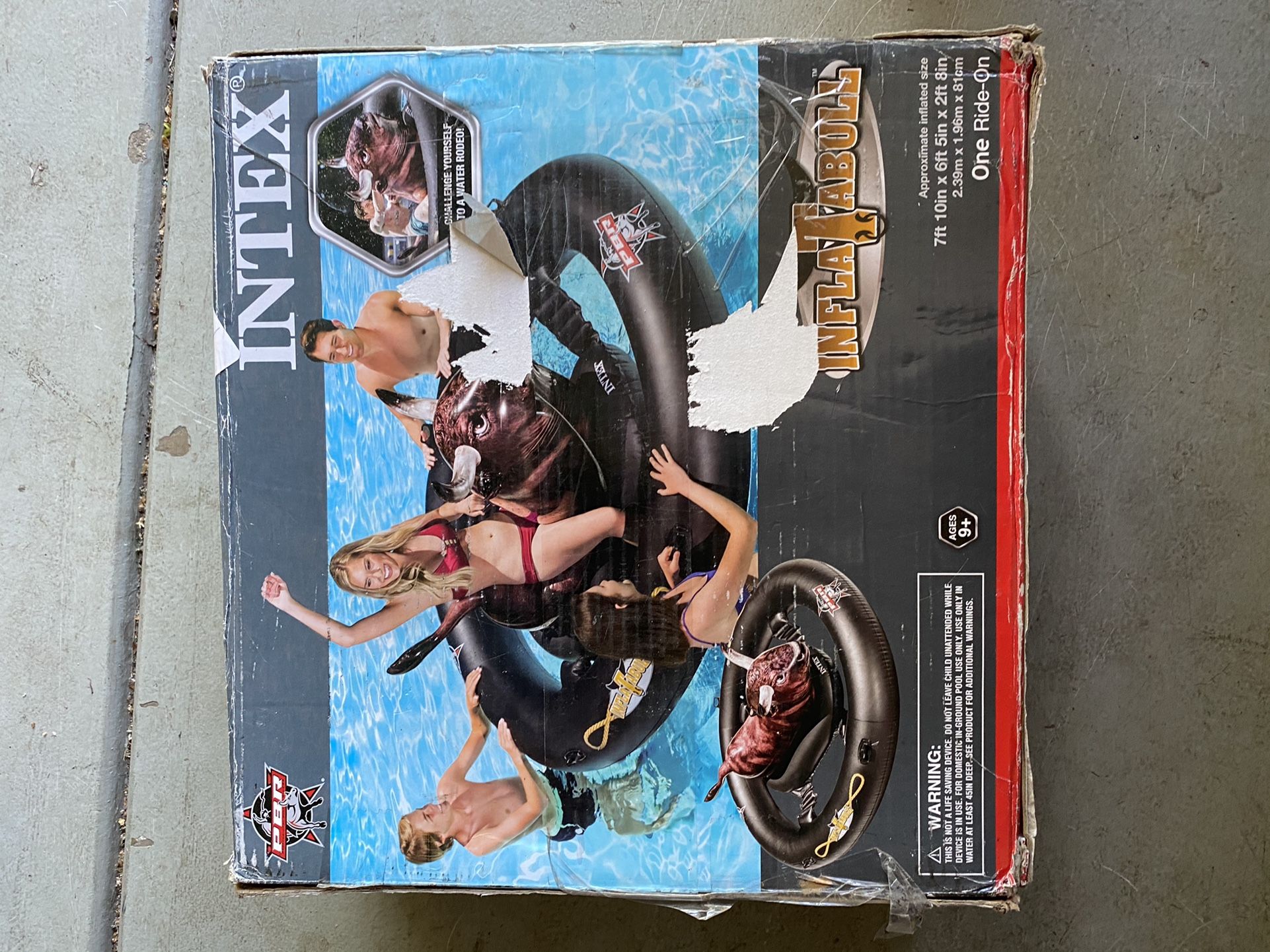 Inflatable Pool Float Toy. This Cool Big Blow Up Original Inflatabull PBR Rodeo Pool Toy. Painted Bull Ride On Is Great For Adults To Swim & Slide On
