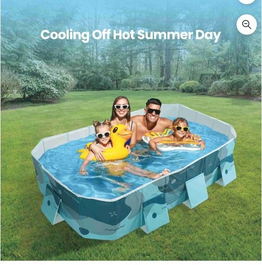 Foldable Swimming Pool, Inflatable-Free & Durable with Triangle Support, Family Pets Kiddie Pool for Backyard, 89'' Green Rectangle