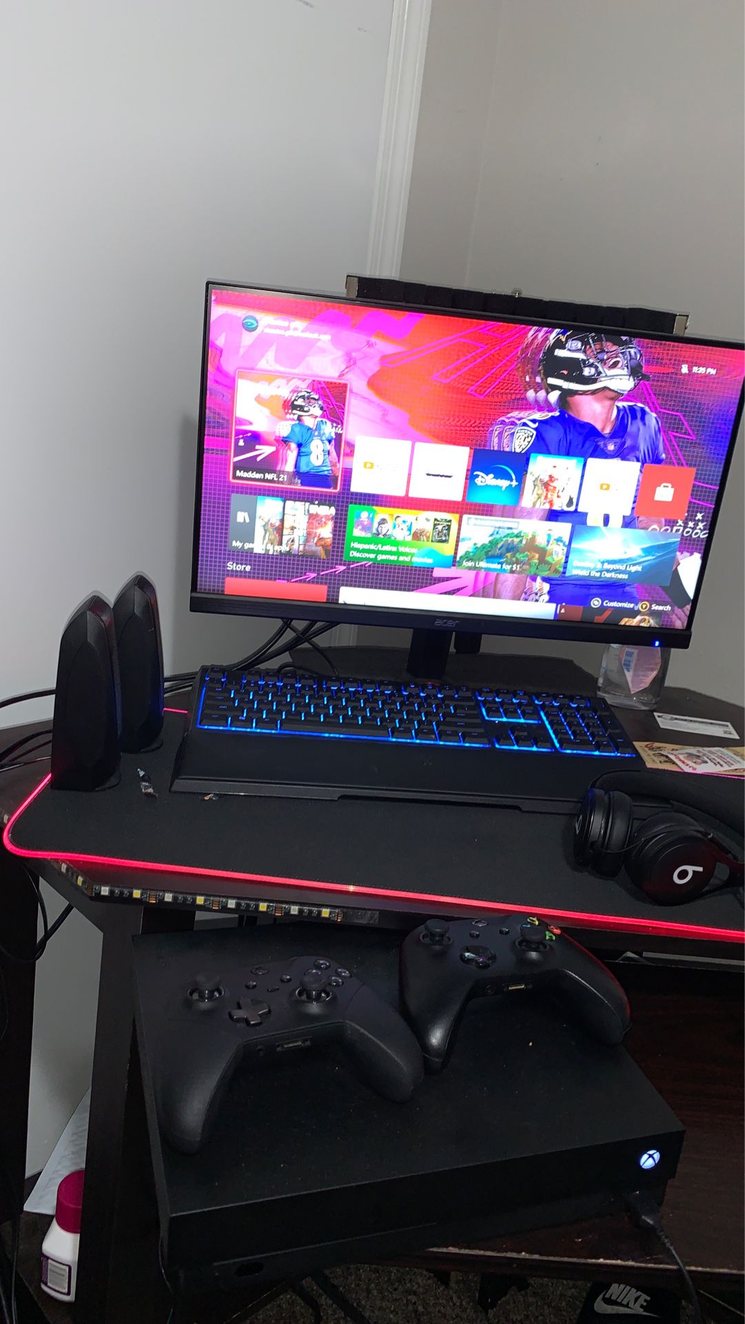 Newest Xbox with everything two remotes one is elite controller monitor keyboard and beats as well. Have other headphones. Message me asap want it go