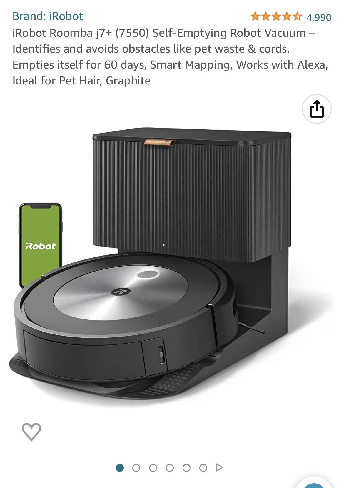 iRobot® Roomba® j7+ (7550) Wi-Fi® Connected Self-Emptying Robot Vacuum