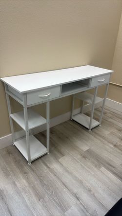 White Desk with Drawers and Shelves