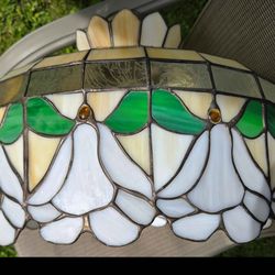 Vintage Stained Glass Floral Hanging Ceiling Light Tiffany Style 18"