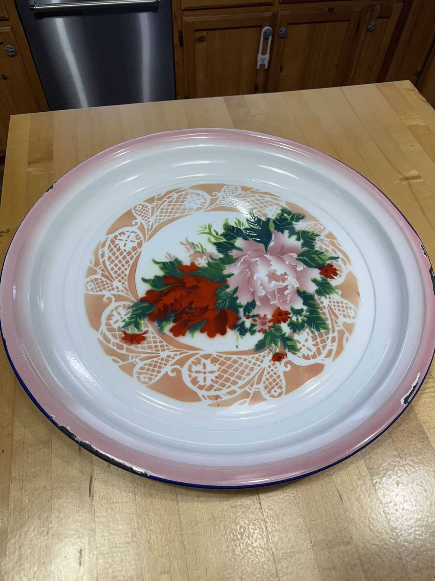 Large Vintage Enameled Tray