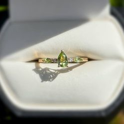 Jewelry 10k solid yellow gold diamond malachite 0.52CTW ring sz 7.00