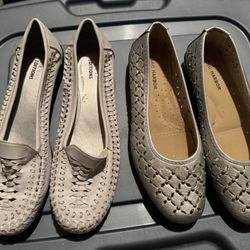 2 Pairs Of WOMENS Size 8 Flats White & Gray