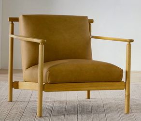 Crate and Barrel Yellow Leather Wood Frame Chair