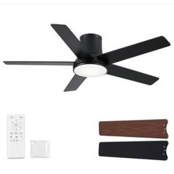 Realmate Amice 52 in. Indoor Matte Black Flush Mount Ceiling Fan with Integrated LED - New