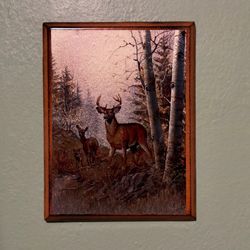 Vintage Iridescent Deer Family Art Hanging