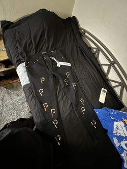 Purple Pants Gold Text Print P