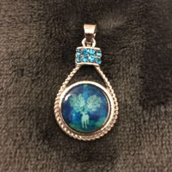 Blue Rhinestone Bar Silver Rope Deer Full Antler Pendant Winter Jewlery