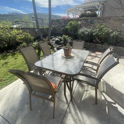 Rectangular Patio Table And 6 Chairs With Umbrella Base 