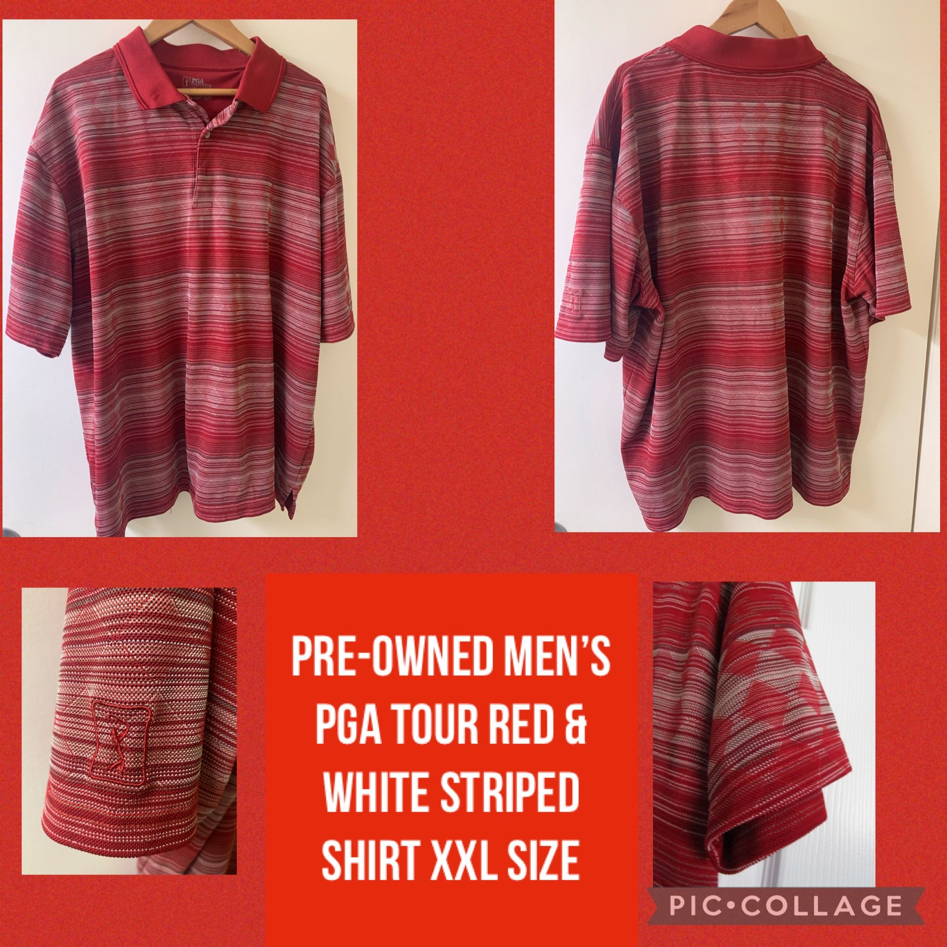 REDUCED PRICE Men’s PGA Tour Golf Shirt XXL Red & White Stripes