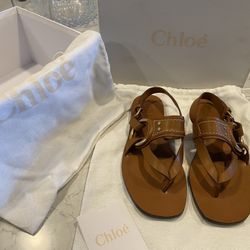 Chloe Women’s Cognac Brown Leather Sandals Size 6.5