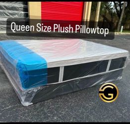 Queen Plush Pillow Top Mattress Set | Same Day Delivery
