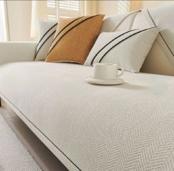 Herringbone Weave Chenille Nonslip Sofa/Couch Cover~ 110" x 35" ~NEW~Ivory White