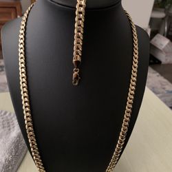 14k Gold Filled Diamond Cut Cuban Chain And Bracelet Over Brass 