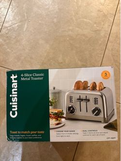 Cuisinart 4 Slice Compact Stainless Steel Toaster with Extra-Wide Slots for Bread, French Toast, Bagels & Pastries, Defrost & Reheat Functions, CPT-18