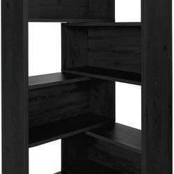 3-in-1 Convertible Bookcase with Adjustable Width, Corner & Straight Shelf Design, 4-Tier Modern Storage Organizer, Space-Saving (Black, 23.6" × 11.8"