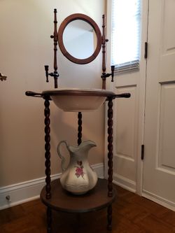 Vintage Wash Bowl And Pitcher With Stand