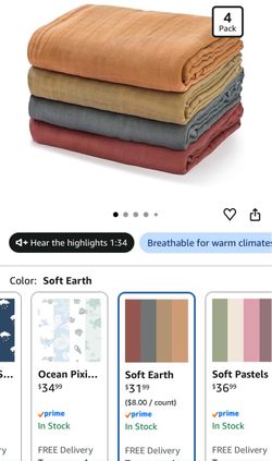 Muslin Baby Swaddle Blankets 4-Pack Soft Earth