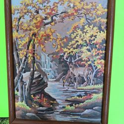 MID-CENTURY PBN WINTER/DEER SCENE ART