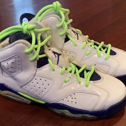 AIR JORDAN 6 VI RETRO “SEAHAWKS” WHITE/FIERCE-GREEN/BLUE Youth Size 4.5, Rare!