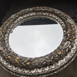 Large Ornately Framed Round Mirror
