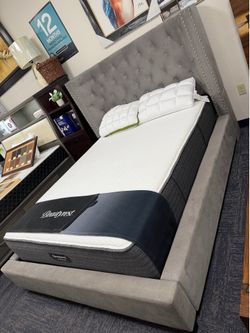 Gray Tuft Bed Frame - $0 Down - 0% Interest - SAME DAY DELIVERY