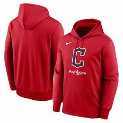 Men's Cleveland Guardians Nike Red 2024 MLB Postseason Authentic Collection Therma Pullover Hoodie