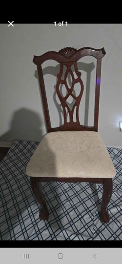 Vintage Wood Dining Chair with Upholstered Seat