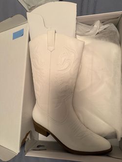 White Knee-High Cowboy Boots